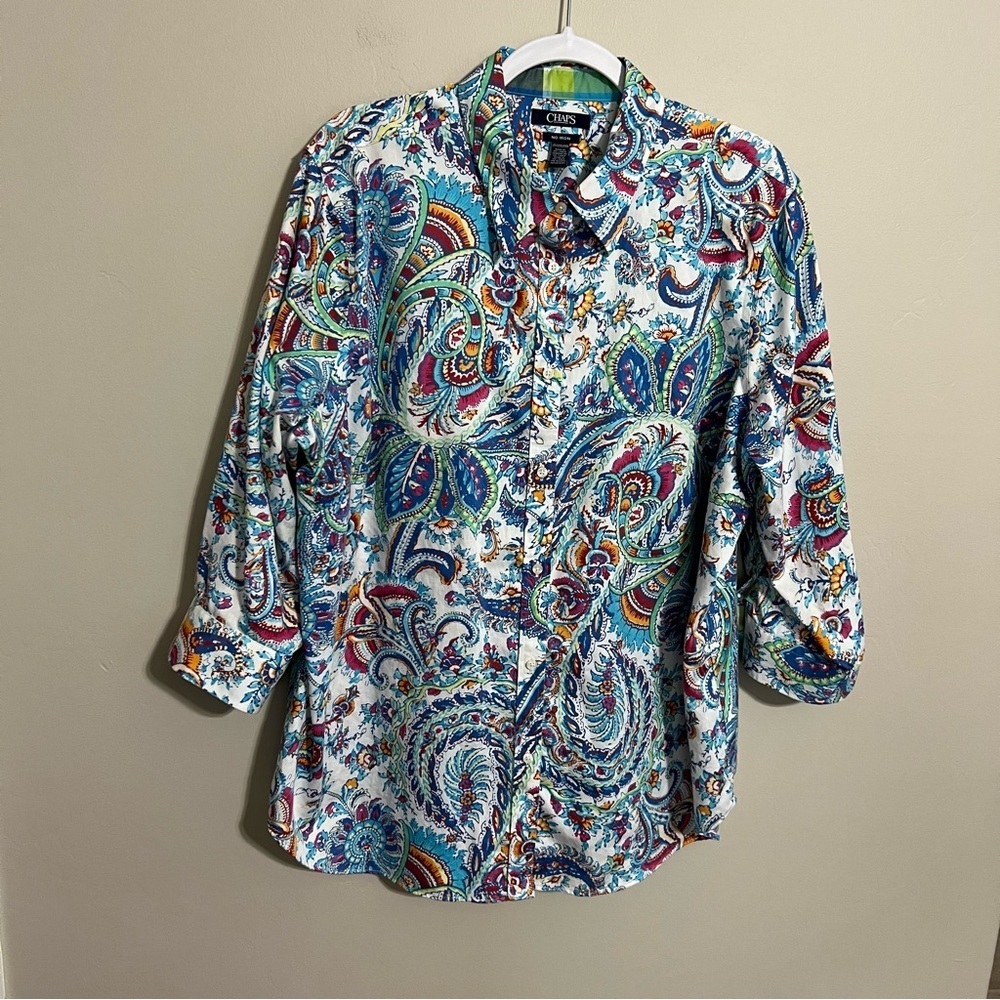 Chaps Bright Paisley 3/4 Sleeve Button Down Shirt size 2X